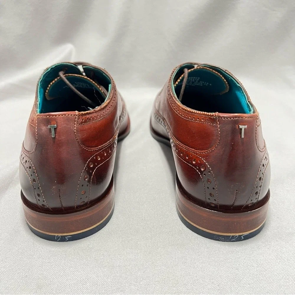 Ted Baker Asonce Leather Longwing Broque Brown Leather Oxford Dress Shoes 13.5